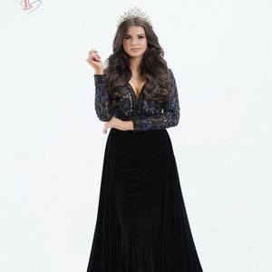Black gown with velvet overskirt